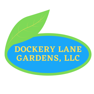 Dockery Lane Gardens logo - blue oval with green outline and yellow text saying: Dockery Lane Gardens, LLC"